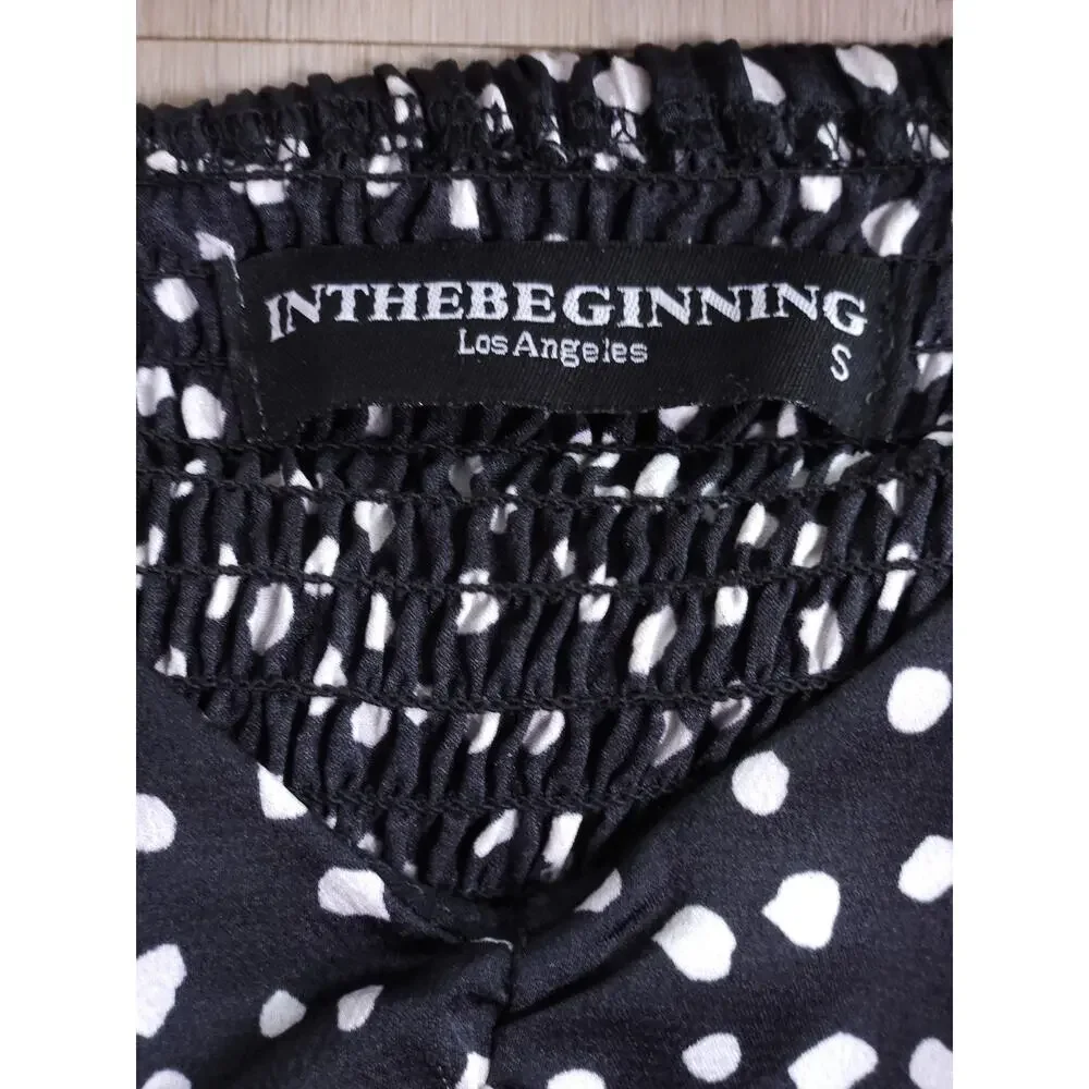 INTHEBEGINNING Los Angeles Puff Sleeve Polka Dot Crop Top – Black/White, Size S - Picture 4 of 12